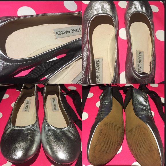 Steve Madden Meow Ankle Wrap silver Ballet Flats - Picture 3 of 5